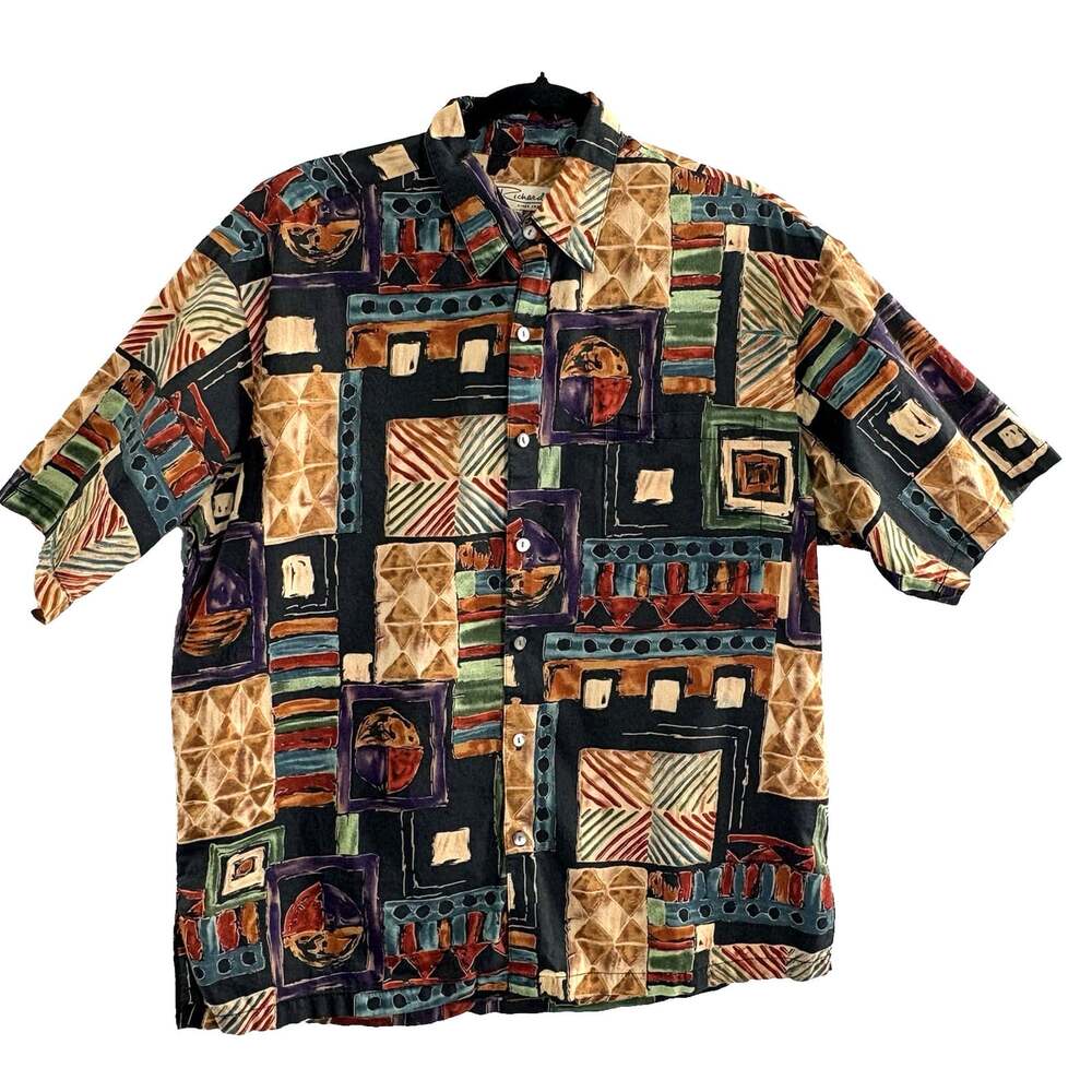 TORI RICHARDS Men Button Front Short Sleeve Hawaiian Shirt Sz M Multicolor 20-7